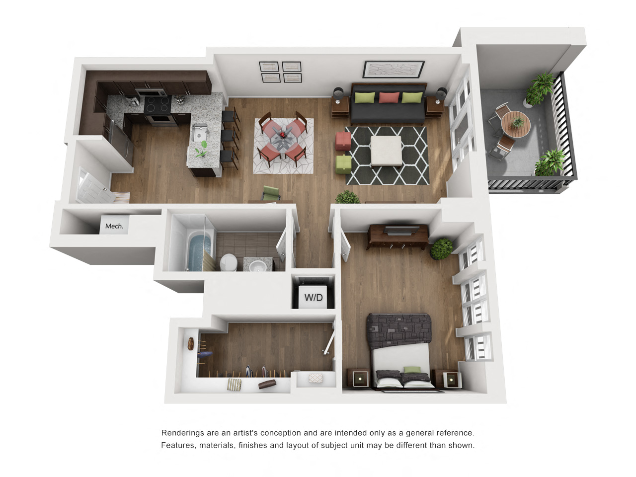 Floor plan for 1 bed, 1 bath, 812 sqft